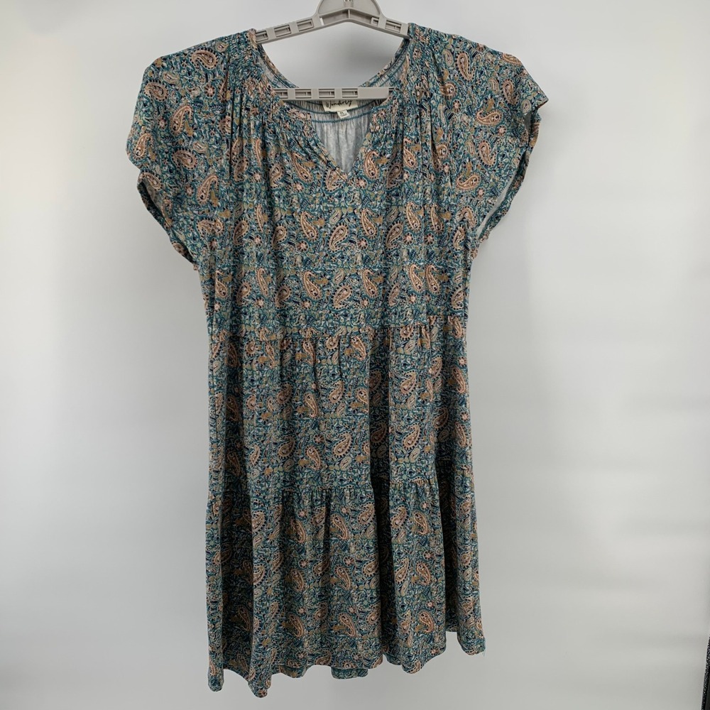 Boho Paisley Tiered Midi Dress Teal Rust Cap Sleeve Petite Large Wonderly LP